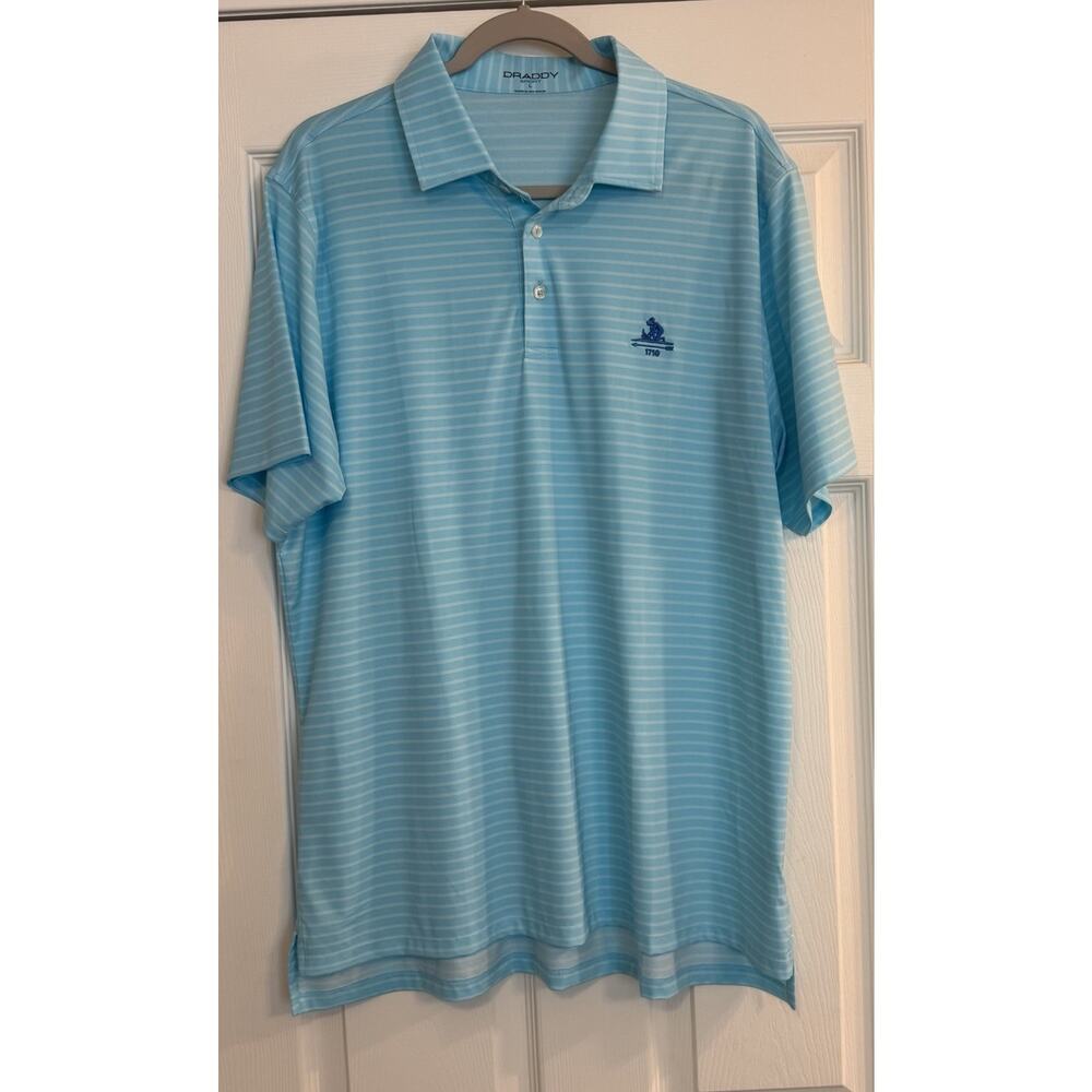 B Draddy Polo‎ Mens Large Blue Stripe Performance Shirt Golf Tennis Pickleball